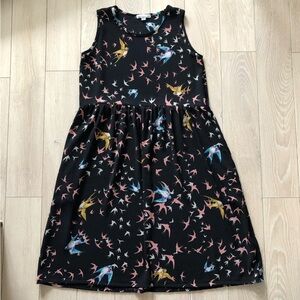 Vintage Desserts & Skirts Bird Print Chiffon Dress in Black Size S